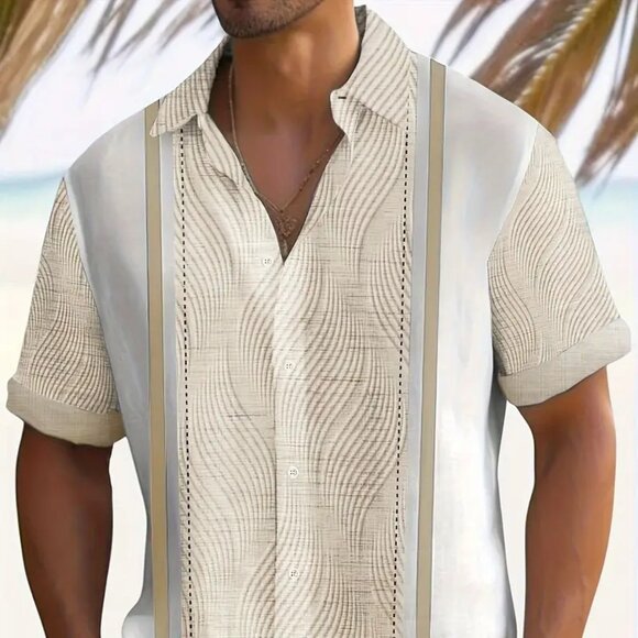 Vintage Bowling Shirt | Water Ripple Print | Men's 3X Big & Tall - Picture 1 of 7